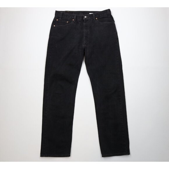 Vtg Y2K Levis 505 Mens 38x34 Faded Regular Straight Leg Denim Jeans Black USA
